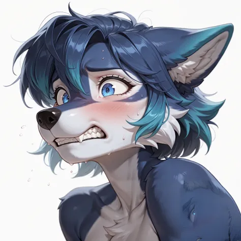 (masterpiece, best quality, amazing quality, very aesthetic, high resolution, ultra-detailed, absurdres:1.25), zoom up, face shot, general, newest, scenery, furry, anthro, female, (solo, 1 ultramarine blue wolf anthro:1.25), (long muzzle:0.75), (ultramarin...