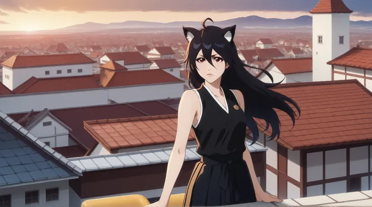 a fifteen-year-old girl , young lady , One, shinigami from the anime bleach .
Appearance: , junkotvvxl , red eyes, black hair, cat ears, blows, hair between eyes, long hair, , (Ahoge), straight bangs, hair between eyes, , black clothes шинигами, se...