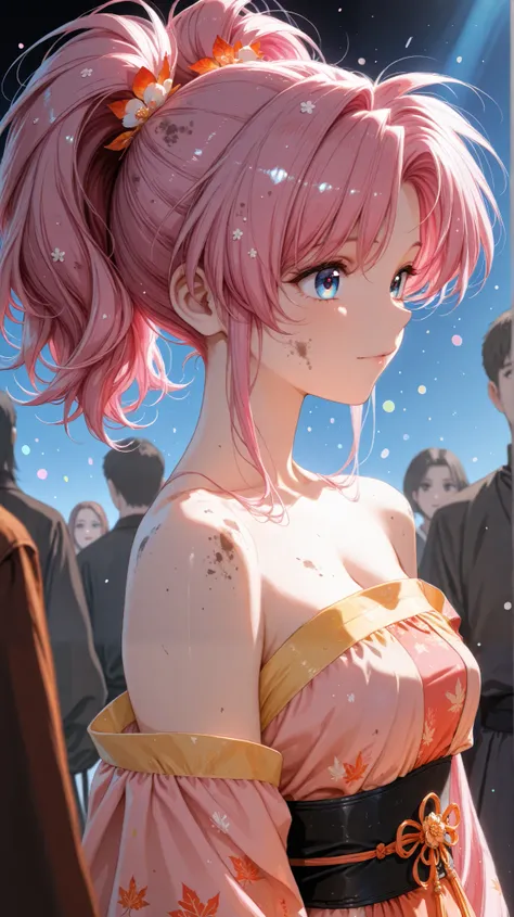 (Masterpiece), (better quality), (Super detailed), ( dirty hair ), (illustration), (1 girl) ( Long pink hair 1 .5) (blue eyes) ( Double ponytail 2 .0), (((( No shoulders ))),Hanfu, (looks at the audience, (interview), (Simple background), beautiful and gen...