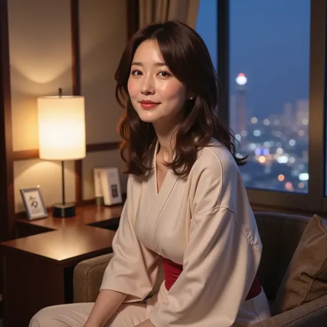 {{{masterpiece}}} 、『1 Japanese Girl:1.3』『real photo:1.3』最high quality:1.2、((Saggy big breasts、Slender figure ))、I can see a little cleavage、(( 40 year old woman))、Beautifully shaped belly button 、not wearing makeup『showing teeth:1.9』、(((anatomically correc...