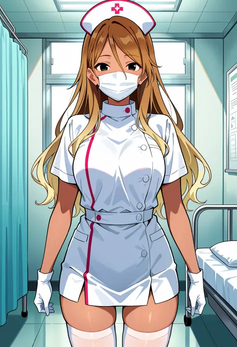 Score_9, score_8_up, score_7_up, source_anime, 1zum1, solo, dark-skinned female, tan, long hair, gradient hair, brown hair, blonde hair, hair between eyes, black eyes, (best quality), (high quality), {masterpiece}, extremely delicate and beautiful, ultra-d...