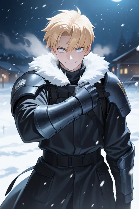 absurdres, (((Ultra HD))), (((Ultra High Quality))), ((hyper detailed)), ((Ultra High Resolution)), (Highly rendered), ((detailed eyes)), (((8K))), ((perfect face)), ((masterpiece)), cinematic, darkened, solo, 1boy, tall, blonde hair, smile, short hair, bl...