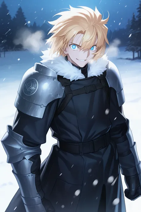 absurdres, (((Ultra HD))), (((Ultra High Quality))), ((hyper detailed)), ((Ultra High Resolution)), (Highly rendered), ((detailed eyes)), (((8K))), ((perfect face)), ((masterpiece)), cinematic, darkened, solo, 1boy, tall, blonde hair, smile, short hair, bl...