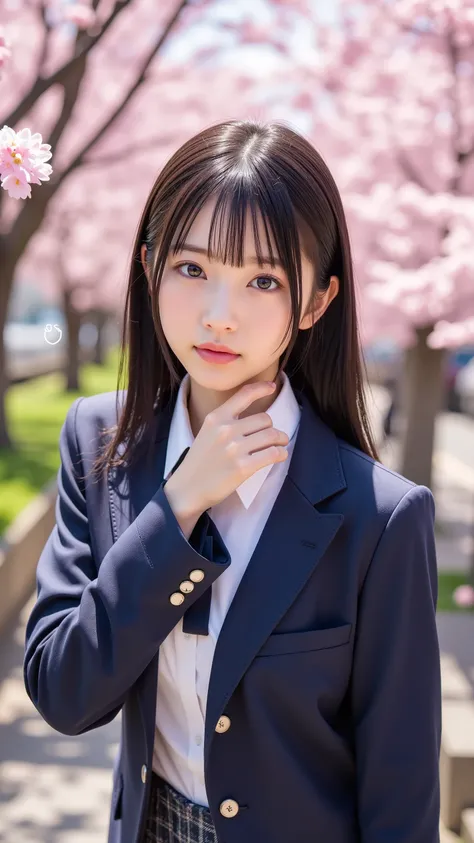 nsfw, Korean idol, Nogizaka Idol,Actress, gravure idol, Graduation Ceremony、 high school girl、uniform 、 navy blue blazer 、 cherry blossoms in full bloom、Cherry Blossom Confetti 、 Term ratio、 cute、(( 18 year old woman:1.2))、Young cute Japanese face , O...