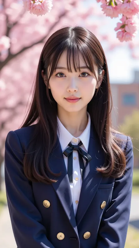 nsfw, Korean idol, Nogizaka Idol,Actress, gravure idol, Graduation Ceremony、 high school girl、uniform 、 navy blue blazer 、 cherry blossoms in full bloom、Cherry Blossom Confetti 、 Term ratio、 cute、(( 18 year old woman:1.2))、Young cute Japanese face , O...