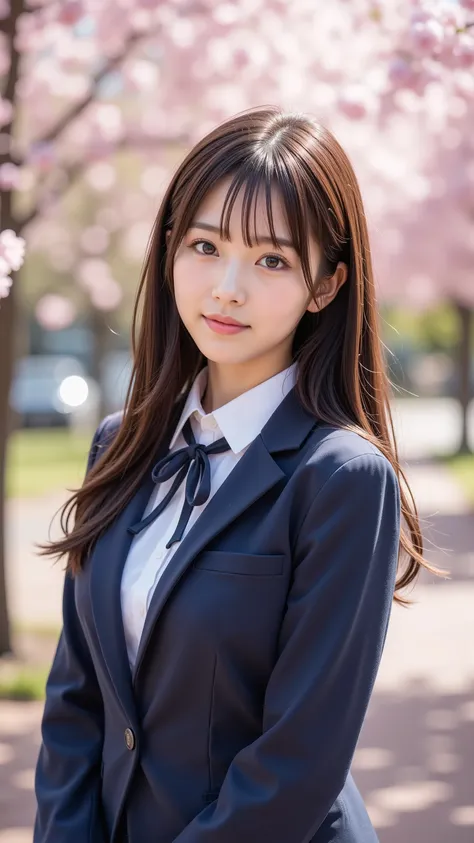nsfw, Korean idol, Nogizaka Idol,Actress, gravure idol, Graduation Ceremony、 high school girl、uniform 、 navy blue blazer 、 cherry blossoms in full bloom、Cherry Blossom Confetti 、 Term ratio、 cute、(( 18 year old woman:1.2))、Young cute Japanese face , O...