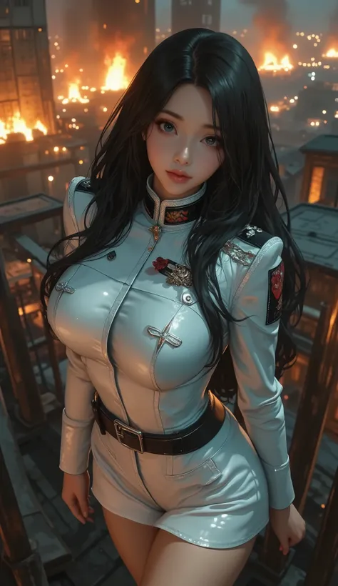 masterpiece, top quality, abandoned city and fire in the background , anime girl, White Nazi SS soldier, 4K Manga Wallpaper, bleach, Exterminator, Chartier Bloodfall, Bad Ass Anime 8k , gapmoe yandere, yandere, Albedo from Overlord, Eerie Smile, Crazy L...