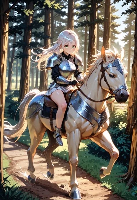 (masterpiece:1.3), (8K, best quality:1.3), Highest image quality, intricate details, high resolution, depth field, Natural light, professional lighting, motion blur background, BREAK, kisyu, riding, horse, both hand holding rein, from above, (a female knig...