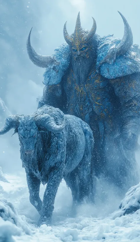 **2. Ox God – The Glacier Sentinel**
*A colossal, **onyx-horned giant** clad in **plate armor carved from glacial peaks** marches through a blizzard. His **iron nose ring** hums with ancient spells, and his **tidal breath** freezes the air. A **ghostly y...