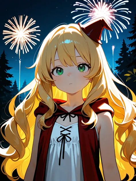 (masterpiece), top quality, completely complete, solo, small, Light color,
long hair, wave hair, short bang, Blonde Hair, green eyes, Flat chest,(witch:1.5),(red bean colored witch robe), small pointy hat, The inner is a white sleeveless shirt,
forest, Ni...