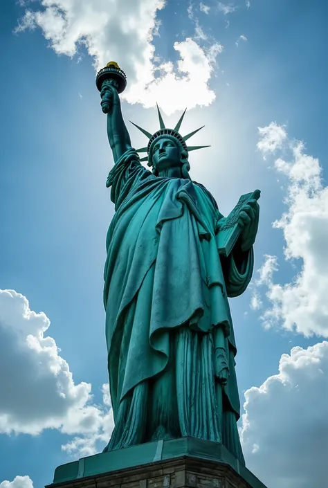 ultra wide angle,fisheye,front,The Statue of Liberty is in the center of the picture,The face of the goddess is illuminated by soft scattered light,Clear paint texture,realistic photography texture,Professional lighting,Ultra High Resolution,8K Ultra HD on...
