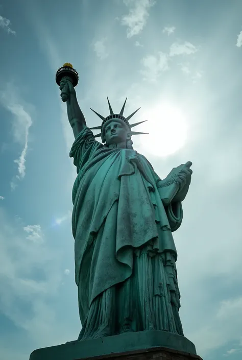 ultra wide angle,fisheye,front,The Statue of Liberty is in the center of the picture,The face of the goddess is illuminated by soft scattered light,Clear paint texture,realistic photography texture,Professional lighting,Ultra High Resolution,8K Ultra HD on...