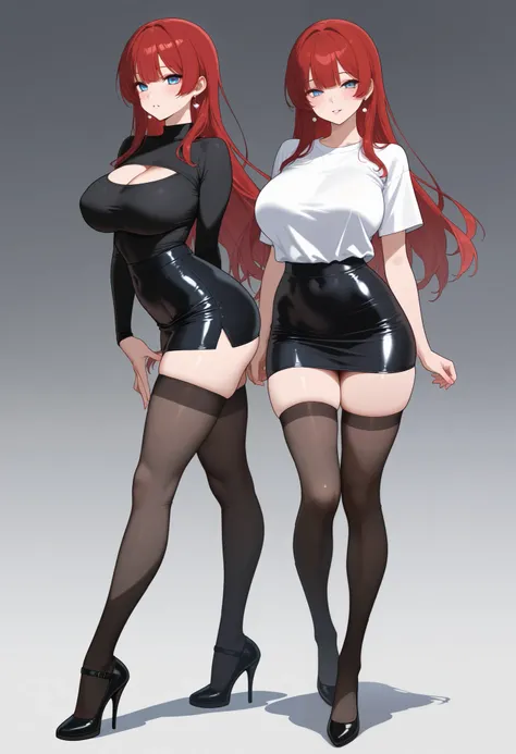  beauty　sexy　glamour　Sexy pose　lure　disgusting expression　narrows his eyes　full body　knee-high socks　tight skirt　t-shirt