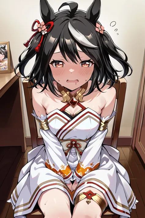 ( masterpiece, super accurate, 16k, RAW photo, complicated ), (Sharp Focus , vivid details), (wide color range, vivid details ), noise reduction , 1 girl , (( Kitasan Black \( Uma Musume\)), (Half Closed Eyes, [Sleepy eyes:1.5), ( embarrassed face), ...