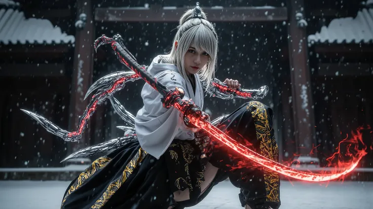 (Grand Prix winning combat movie scene)、(masterpiece)、 moonlight 、 excited 、((Full body illustration 1 .5))、((Figure pulling out a sword ))、 wide full shot 、 photorealistic, 高精細CG, best image quality, 8k, HQ, is extremely fine, (I have a big sword of re...