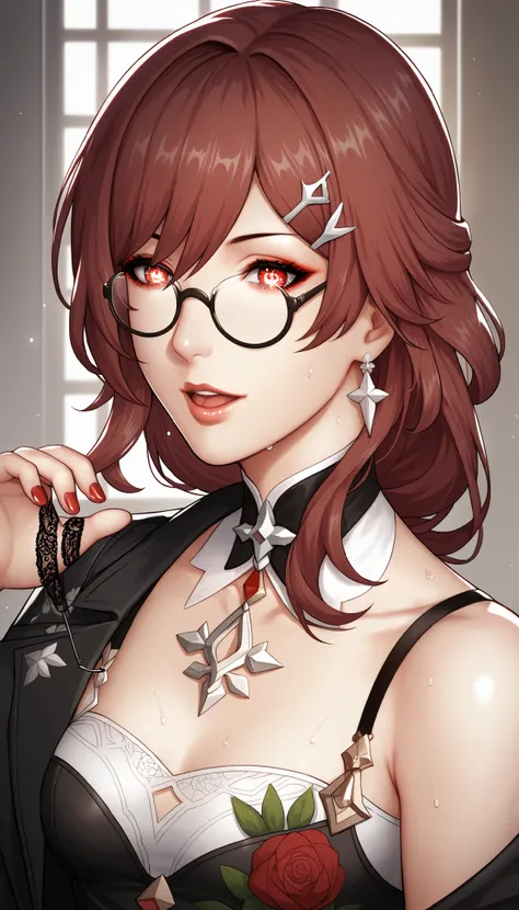 ntr, masterpiece, Adultery, score_9, score_8_up, score_7_up, score_6_superior, source_anime, rating:general, 1 girl, beautiful woman, perfect body, sunburned skin, curvilinear, mature, very small breasts, sweaty, makeup, ( Super Precise Eyes:1.1), Gothic P...
