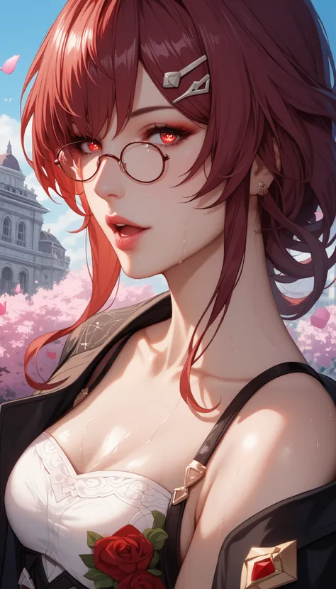ntr, masterpiece, Adultery, score_9, score_8_up, score_7_up, score_6_superior, source_anime, rating:general, 1 girl, beautiful woman, perfect body, sunburned skin, curvilinear, mature, very small breasts, sweaty, makeup, ( Super Precise Eyes:1.1), Gothic P...