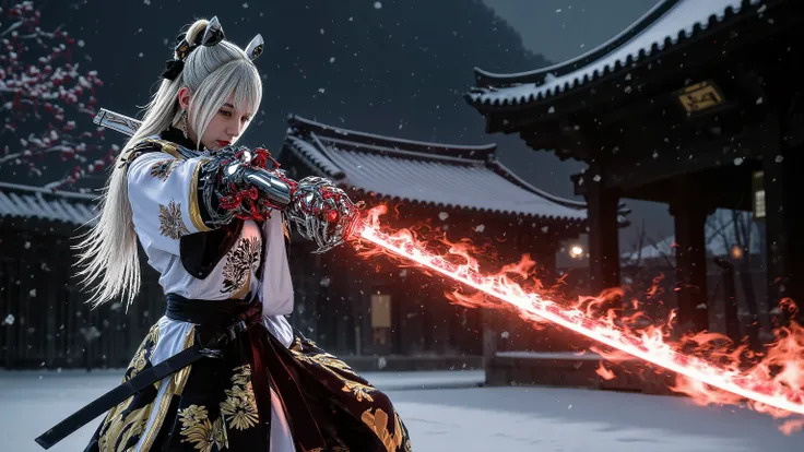 (Grand Prix winning combat movie scene)、(masterpiece)、 moonlight 、 excited 、((Full body illustration 1 .5))、((Figure pulling out a sword ))、 wide full shot 、 photorealistic, 高精細CG, best image quality, 8k, HQ, is extremely fine, (I have a big sword of re...