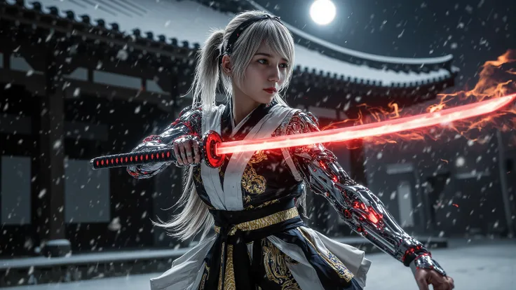 (Grand Prix winning combat movie scene)、(masterpiece)、 moonlight 、 excited 、((Full body illustration 1 .5))、((Figure pulling out a sword ))、 wide full shot 、 photorealistic, 高精細CG, best image quality, 8k, HQ, is extremely fine, (I have a big sword of re...