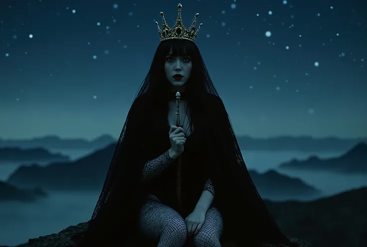 (((The summit of the Dark Mountain at midnight:2.0))),((Night sky with lots of stars twinkling:2.0)),(((Dark horror atmosphere with a gothic feel:2.0))),(((holds up a shiny copper sword:2.0))),sitting upright ,((Sit and throw your sword to the sky:2.0)),On...