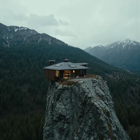 “The Silent Outpost, Spectacular escapism. Paradoxically built with vertigo induced proportions and mind bending perspectives), (Bizarre brutalism), A breathtaking minimalist Japanese avant garde mountain retreat and home pod, (dark minimalist + brutalist ...