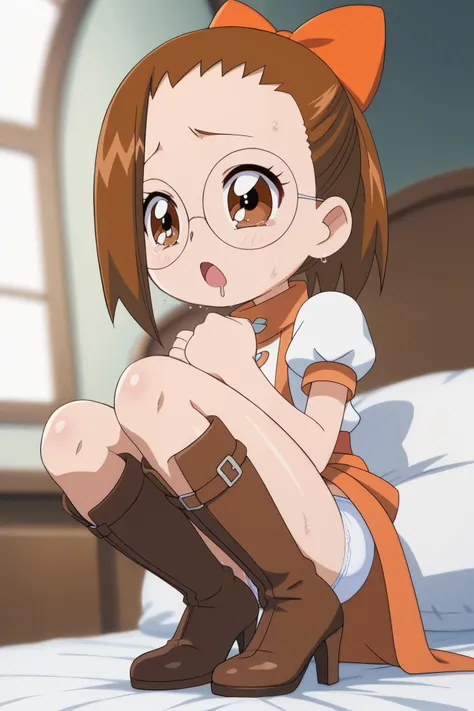 hazuki_fujiwara,

front,from side,from below,
(upper body:1.2),painful,
1 girl,solo,pretty,10years old,short limb,

squatting,spread legs,show panties,
cowboy shot,dutch angle,

round glasses,brown hair,hair bow,
short hair,ponytail,open mouth,
colored inn...