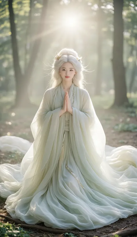 It emits a ray of light with Amaterasu Omikami's big white dragon smiling and thinking about happiness for everyone in the background