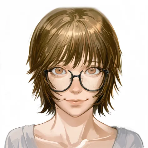 (masterpiece), best quality, expressive eyes, perfect face, a close up of a person with glasses on a white background, semirealistic anime style, anime style portrait, seinen manga portrait, molly from the novel neuromancer, molly from neuromancer, realist...