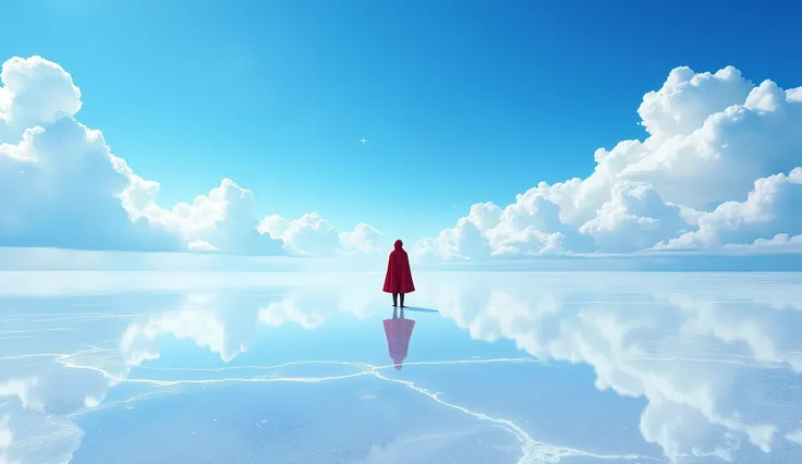 The flawless salt marsh horizon cuts a perfectly symmetrical world, the clear blue sky dips the entire dome with 120% saturation, the marshmallow clouds form an infinite cycle of ∞ symbols in the real sky and mirror reflections, the salt crystals refract d...