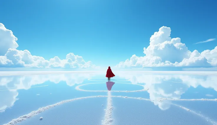 The flawless salt marsh horizon cuts a perfectly symmetrical world, the clear blue sky dips the entire dome with 120% saturation, the marshmallow clouds form an infinite cycle of ∞ symbols in the real sky and mirror reflections, the salt crystals refract d...