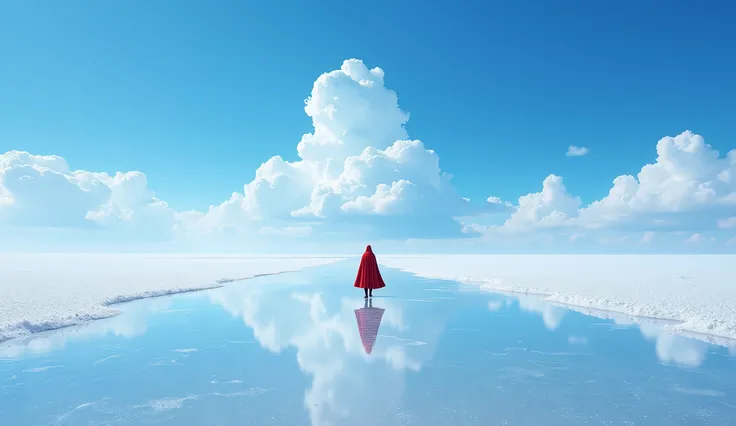 The flawless salt marsh horizon cuts a perfectly symmetrical world, the clear blue sky dips the entire dome with 120% saturation, the marshmallow clouds form an infinite cycle of ∞ symbols in the real sky and mirror reflections, the salt crystals refract d...