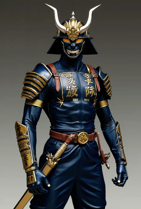color: Dark blue with gold details

Theme: ronin (Samurai without a master)

Costume design :

He wears no upper part of armor or cloth on his torso, leaving his muscles exposed. His skin is full of battle scars.

He wears lightweight metal shoulder pads f...