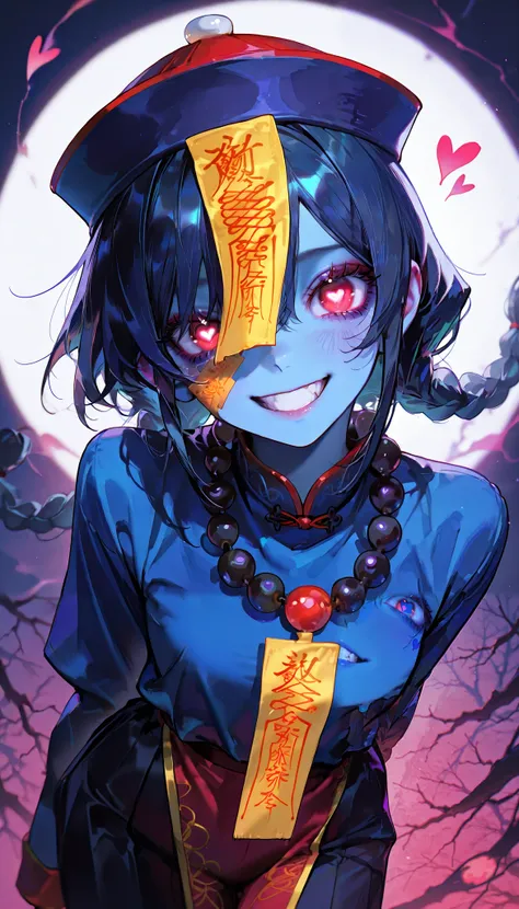 ( masterpiece, ultra high definition , Top Quality , clear focus , shadow, Ultra High Resolution, 8k, Perfect Anatomy) , perfect face, ( detailed face ), ( detailed eyes ), beautiful woman, adult woman, natural lights, ((jiangshi girl)), (jiangshi talisman...
