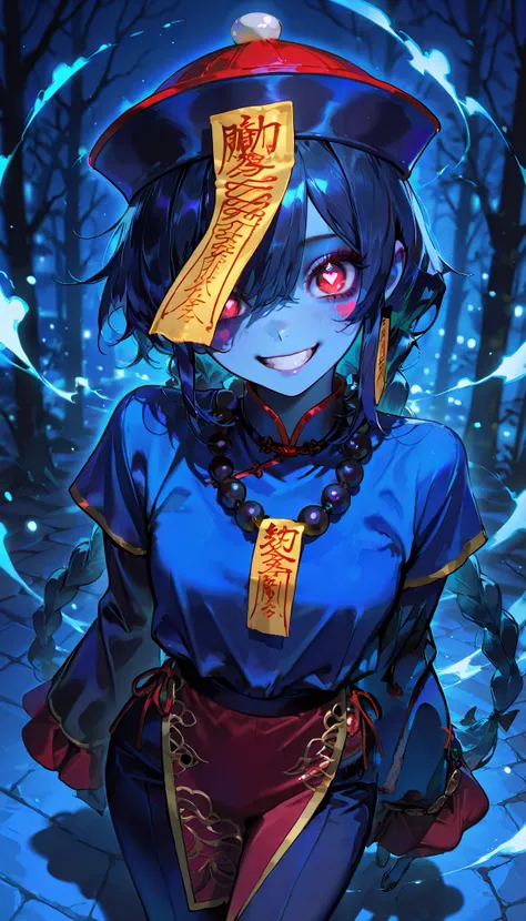 ( masterpiece, ultra high definition , Top Quality , clear focus , shadow, Ultra High Resolution, 8k, Perfect Anatomy) , perfect face, ( detailed face ), ( detailed eyes ), beautiful woman, adult woman, natural lights, ((jiangshi girl)), (jiangshi talisman...