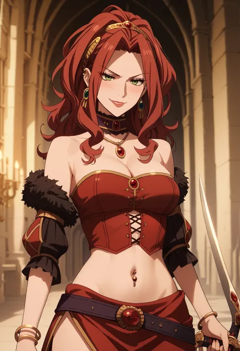 Malty Melromarc (The Rising of the Shiel) beautiful body,athletic body, beautiful breasts, bracelets,ring,braceletes,collar,tiara,visible private parts , ultra detailed image, anime image ,girl, anime malty, medium Breasts, excitement, red hair, green ey...