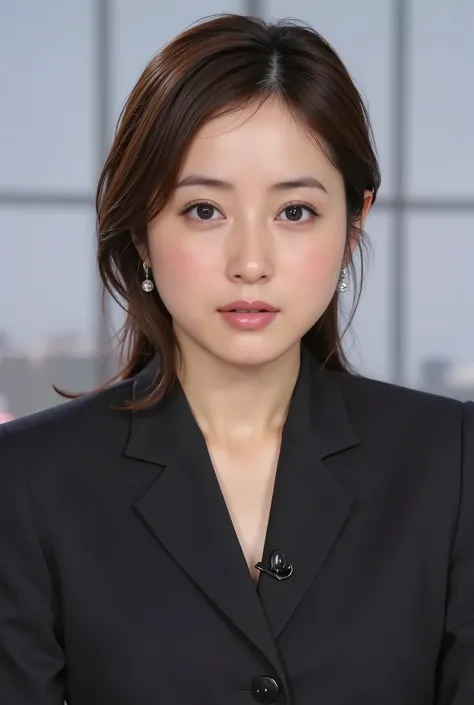  This is Japanese News Caster  NHK News.., serious expression,