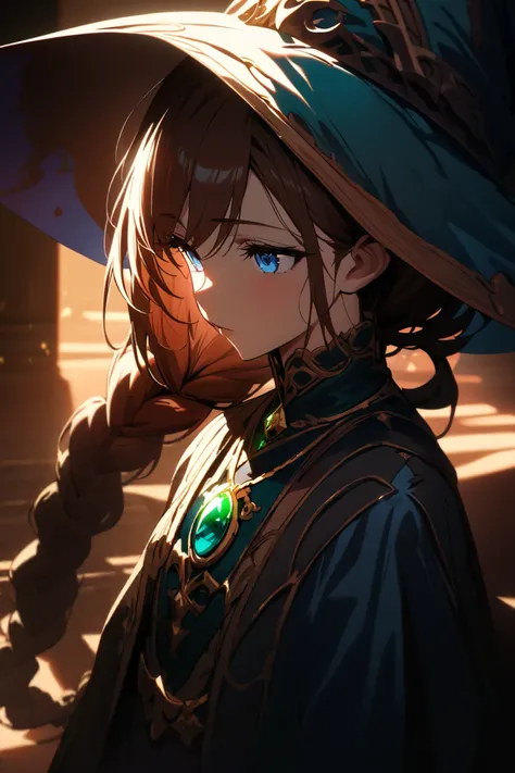 (masterpiece, best quality, ultra-detailed, best shadow), (dark fantasy), high contrast, (best lighting, extremely delicate and beautiful), ((cinematic light)), colorful, hyper detail, dramatic light, intricate details. Tall age girl, reddish brown hair wi...