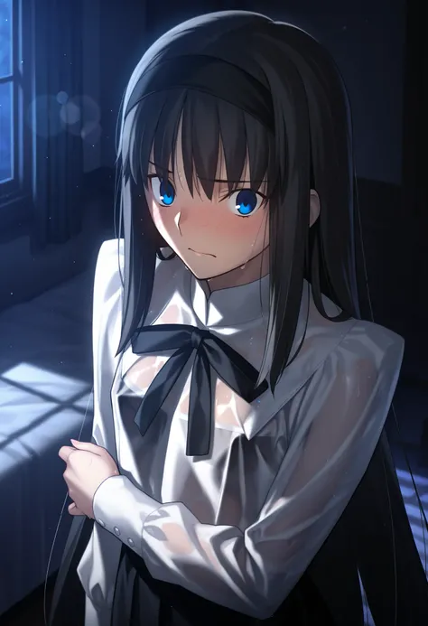 masterpiece, , absurdres, highres, detailed background, high resolution, masterpiece, necessary, detail, best quality, quality, necessary, details, High details, Precise, dark, indoors, lens flare, blurry background, midnight , from above, ((upper body:1.5...