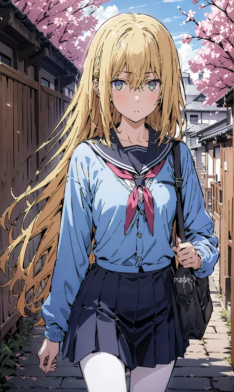 score_9, score_8_up, score_7_up, source_anime,Eyes Wallenstein, Eyes Wallenstein, blonde hair, hair between eyes, headband, long hair, , and the eyes are,Black sailor suit,long sleeve,blue cardigan,black pleated skirt,white pantyhose as if it were in the i...