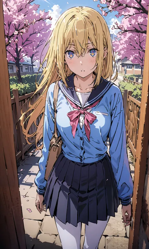 score_9, score_8_up, score_7_up, source_anime,Eyes Wallenstein, Eyes Wallenstein, blonde hair, hair between eyes, headband, long hair, , and the eyes are,Black sailor suit,long sleeve,blue cardigan,black pleated skirt,white pantyhose as if it were in the i...
