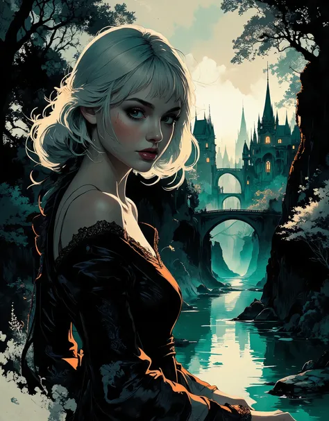 Silhouette art, breathtaking detail, a masterpiece that inspires awe, a shining, magnificent, dark background, the outlines of magnificent architectural objects emerging in the dark, ornate and incredibly detailed, pink, blue, neon-outlined castles and tow...