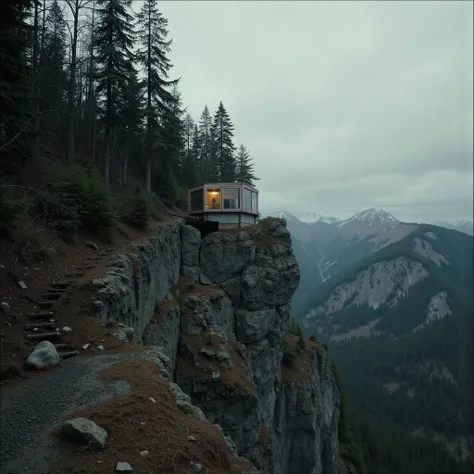 “The Silent Outpost, Spectacular escapism. Paradoxically built with vertigo induced proportions and mind bending perspectives), (Bizarre brutalism), A breathtaking minimalist Japanese avant garde mountain retreat and home pod, (dark minimalist + brutalist ...