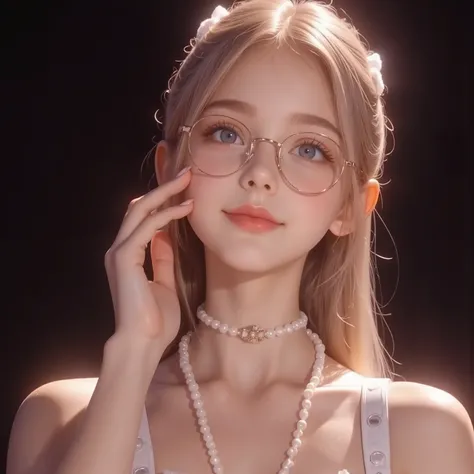 ((Bust,bust))((Wearing gold-rimmed glasses))(look up)((One hand holds the cheek))((One hand holds the cheek))(((Place your right hand on your cheek)))(( masterpiece, Top Quality, high resolution, highly detailed CG unified 8,000 wallpaper, 未经处理的photo)),fr...