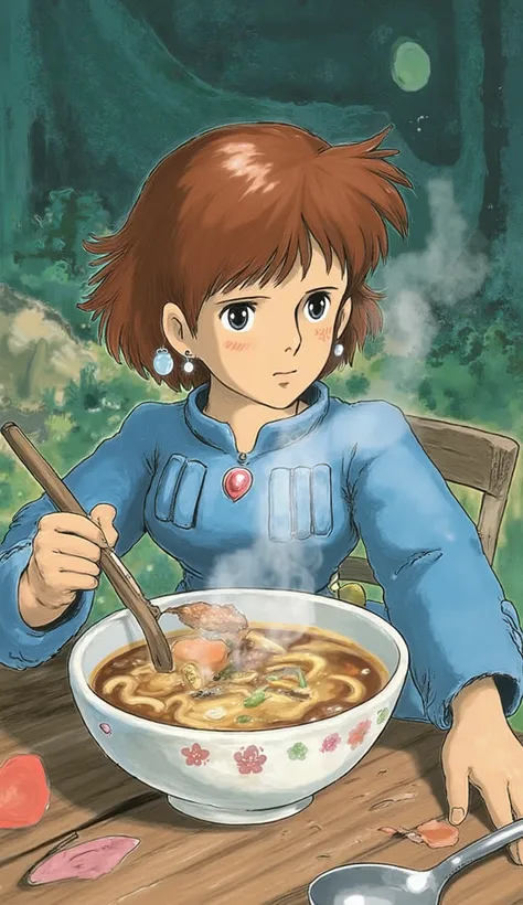 (((( masterpiece)))), (((( top quality)))), (((Ghibli-style animation))), high definition, fine grain, Detailed Faces, Very detailed faces, detailed eyes, Detailed Faces, detail hair, sparkling skin, sweat, (((Cute girl, Nausicaä of the Valley of the Wind)...