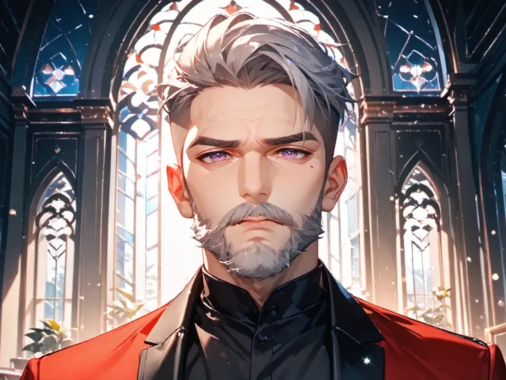 solo, 1boy, old, rich, close portrait, stands in front of the viewer, above the viewer, sad, purple eyes ((Eyes with high detail, no defects, pupils of equal size)), rough face, old face, forehead wrinkles, eye wrinkles, cheek wrinkles, chin wrinkles, manl...