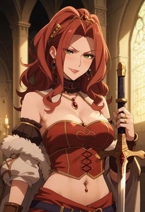Malty Melromarc (The Rising of the Shiel) beautiful body,athletic body, beautiful breasts, bracelets,ring,braceletes,collar,tiara,visible private parts , ultra detailed image, anime image ,girl, anime malty, medium Breasts, excitement, red hair, green ey...