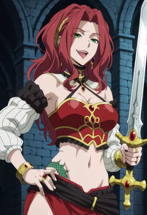 Malty Melromarc (The Rising of the Shiel) beautiful body,athletic body, beautiful breasts, bracelets,ring,braceletes,collar,tiara,visible private parts , ultra detailed image, anime image ,girl, anime malty, medium Breasts, excitement, red hair, green ey...
