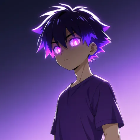 anime boy, handsome, purple glowing hair, High Resolution, purple colarshirt, glowing eyes, 4k Resolution, HD quality, solo
