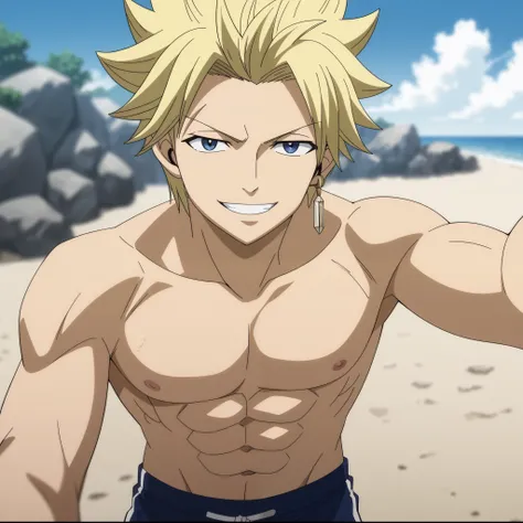 score_9, score_8_up, score_7_up, source_anime, rating_safe, StingFT, Sting leads blonde hair, light yellow Sting single earring, 1boy, male focus, anime screencap, best quality, official style, depth of field, looking at viewer, sky background with soft sh...
