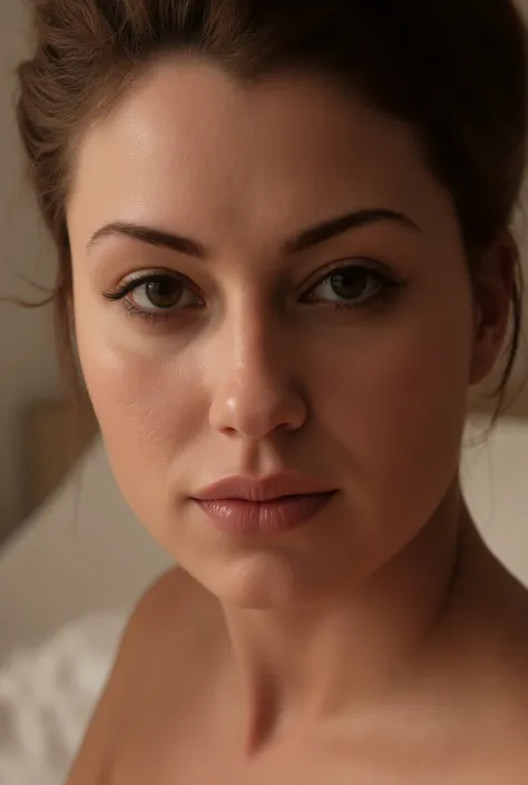 Image of the model's face in the foreground